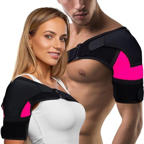XNBTFK Adjustable Shoulder Support Brace for Men and Women, Rotator Cuff Shoulder Support for Pain Relief, Breathable Neoprene Shoulder Strap for Sports and Recovery, Fits Left and Right (Rose Red)