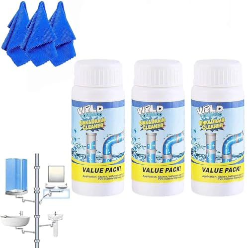 Detergente per lavello e scarico, agente per dragaggio per tubi, detergente per lavello e scarico, per cucina, bagno, WC, doccia (110 g, 3)