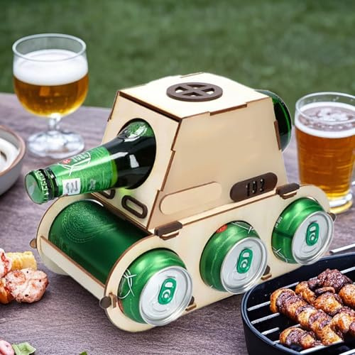 Generisch Personalisierter Flaschenträger im Tank-Design aus Holz – Bier Geschenke für Männer, Einzigartiges Geschenk für Männer zum 30, 40. & 50. Geburtstag，Flaschenträger Holz (1)