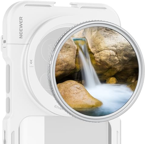 NEEWER Filtro ND Variable de 67 mm, Ajustable ND2-32 (1-5 Paradas), Cristal óptico HD Multicapa, Marco Delgado de aleación de Aluminio Plateado para Lente de cámara y teléfono, Clip de Filtro no