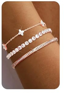 ORAZIO 3 Stück Armband Rosegold Damen Armbänder Armreif Cubic Zirkonia Verstellbare Armband Rosegold Set Schmuck Für Damen