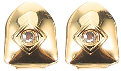 VILLCASE 2stücke Goldfarbene Einzelzahnkappen Dekorativer Zahnschmuck für Hip-hop und Cosplay mit Strasssteinen Künstlicher Zahnzubehör