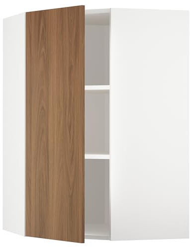 ProTuning METOD Hörnväggskåp med hyllor, vit/Tistorp brun valnötseffekt, 68 x 100 cm