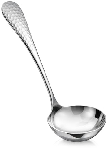 Hadnves 7.09 Inch Small Ladle Premium Stainless Steel Hammered Gravy Ladle Rustproof Kitchen Utensil for Serving Soup Sauces Gravies Chili Stew and More Elegance Functionality (Silver)
