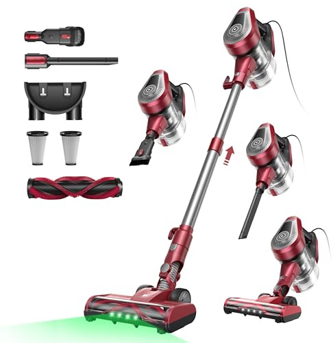 Vexilar Upgrade C8 Aspirapolvere con filo 70KPa, LED 5 in 1 Aspirapolvere Verticale, Anti-groviglio, Cavo 7m, Ultra-leggero,Scopa Elettrica con Filo Potente per Tappeti/Pavimenti/Peli di Animali