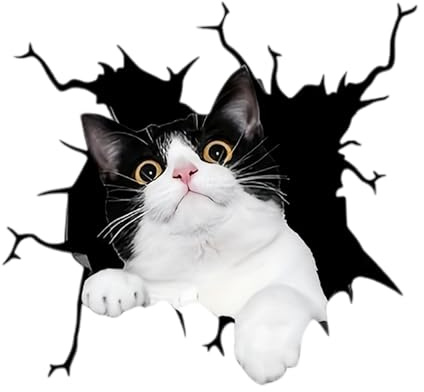 Katze Fahrzeugaufkleber 14cm 2 Stück, Autoaufkleber für Auto, Stoßstangenaufkleber mit 3D Cracking Hole Effekt glänzend, wasserdicht langlebig Dekor für Motorrad Laptop Helm Koffer Türen