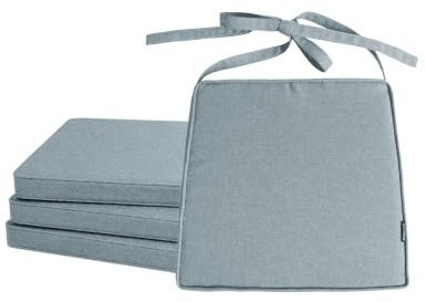 POKAR 4er Set Stuhlkissen mit Bindebändern 40x45x40 cm (5 cm Dicke) | Sitzkissen für Gartenstühle, Rattanstühle und Esszimmerstühle | Stuhlauflage Indoor & Outdoor | Oeko-TEX | Made in EU | Blau