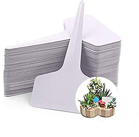 100 Stk. Pflanzen-Schilder, zum Beschriften Garten Gewächshaus | Deko wetterfeste PVC Plastik Pflanzen-Stecker Pflanzschilder | Pflanzen-Etiketten, Stecketiketten Tags Set, Weiß (T-Form 1), 6x 10CM