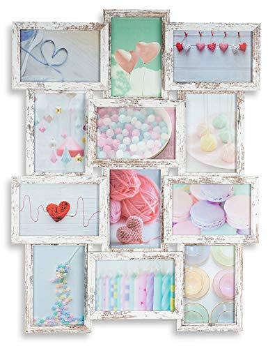 levandeo Bilderrahmen Collage 45x58cm 12 Fotos 10x15cm Shabby Chic MDF Holz Glas Vintage Landhausstil fertig montiert Wanddeko
