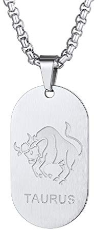 Custom4U 12 Sternzeichen Kette für Herren Edelstahl Anhänger mit Personalisiert Gravur, Dog Tag/Münzen en Sternzeichen Ketten Edelstahl Horoskop Anhänger für Damne/Herren