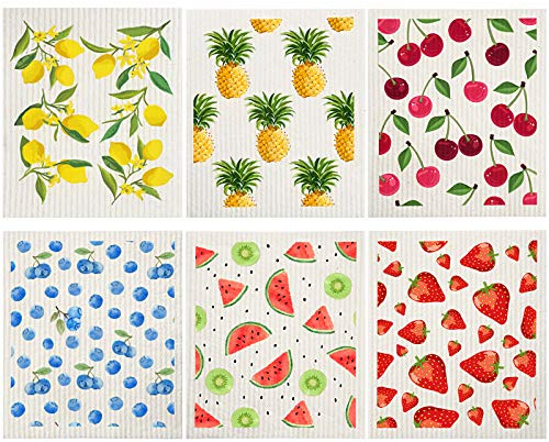 Patelai 6 Pieces Mixed Fruit Swedish Kitchen Dishcloth Reusable Dish Towel