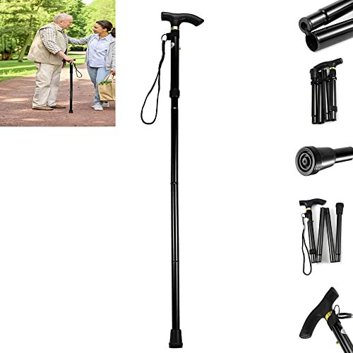 Foldable Walking Stick for Seniors | Lightweight Adjustable Walking Cane for Men & Women, Durable Aluminum Folding Mobility Aid with Anti-Slip Rubber Tip | Height Adjustable 82–92cm
