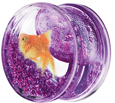 Taffstyle Ohr Plug Flesh Tunnel Piercing Ohrpiercing Double Flared Kunststoff Liquid Glitter in Neon Farben mit Fisch Motiv 16mm Lila