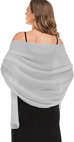 Pukguro Bufandas de gasa suave, chales y envolturas para mujer, bufanda de pashmina sedosa para boda y novia, plata, 79 * 18‘’