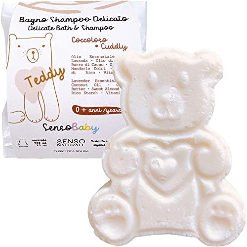 Zartes festes Badeshampoo für Kinder – TEDDY – wohltuendes Bad mit Bio-Reisstärke, Lavendelöl, Kakaobutter – empfindliche Haut, Neugeborene – entspricht 750 ml