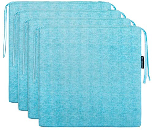 Brandsseller Set di 4 Cuscini da Seduta 40x40 cm effetto Lino – Cuscini comodi per sedia con lacci e rivestimento sfoderabile – Imbottitura decorativa per interno ed esterno – Turchese