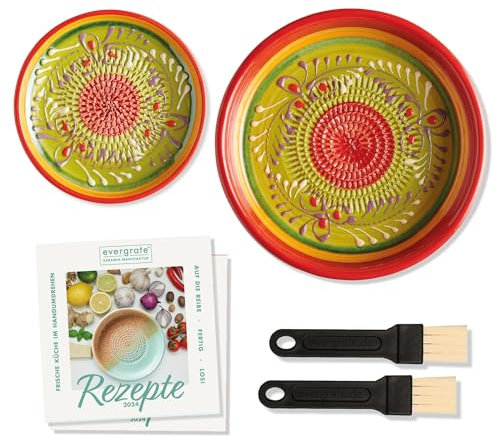 evergrate Geniales Duo: Tellerreibe + Dipschale Motiv Diego mit 2 Küchenpinsel und 2 Rezepthefte