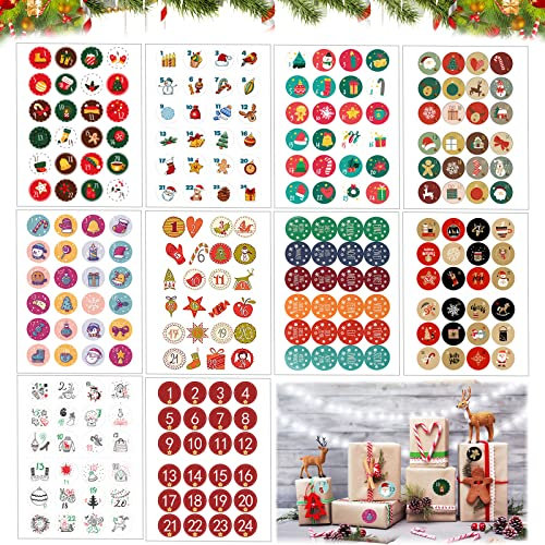 10 x 24 Advent Calendar Numbers Stickers, Sticker Zahlen Aufkleber für Weihnachten, Adventskalender Sticker Zahlen Aufkleber zum Basteln Dekorieren Geschenk Selbermachen (B)