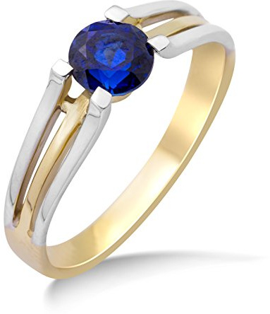 Miore solitärring för kvinnor, äkta vitt guld, 9K gult guld 375 med central blå safir, klassisk förlovningsring med glänsande sten, allergivänlig ring., Guld, Syntetisk safir