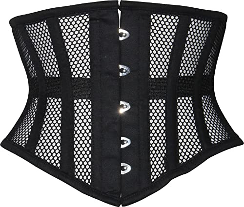 Hi-GERMANWEARS Hi-46 kvinnors underbyst svart bomull nät stål bened body midjeformare träning midjekorsett korsett, svart, 6XL