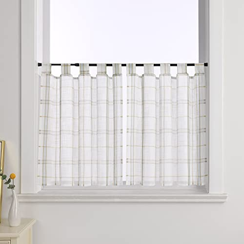 Joyswahl Leinenoptik Scheibengardine mit Kariert Design »Jill« Cáfe Gardinen Landhausstil Kurz Küchengardinen Bistrogardinen Grün HxB 60x120cm 2 Stück