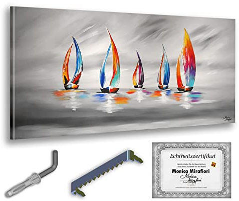 Monica Mirafiori I 100% HANDGEMALT I Gemälde Unter Segel 100x50cm | Gemälde Handgemalt | Acrylgemälde | Sehr Großes Acrylbild I Moderne Kunst I Kunstbilder