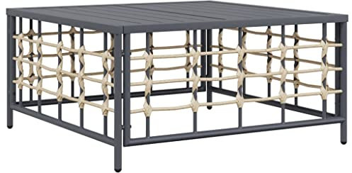 Makastle Quadratisch Gartentisch Kaffeetisch Terrassentisch Beistelltisch Couchtisch Balkontisch mit Stahlrahmens für Indoors/Outdoors, Anthrazit 70x70x34 cm Poly Rattan
