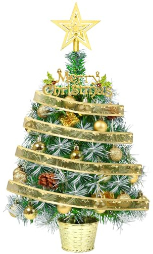 Kleine Weihnachtsbäume, 50cm Tischplatte, beleuchtete Mini-Weihnachtsbäume, künstliche Bäume mit Kugelornamenten, Weihnachtsdekorationen