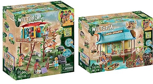 PLAYMOBIL Wiltopia 71013 Familienbaumhaus mit Spielzeugtieren & Wiltopia 71007 Tierpflegestation mit Lichteffekten und Spielzeugtieren, Nachhaltiges Spielzeug für Kinder ab 4 Jahren