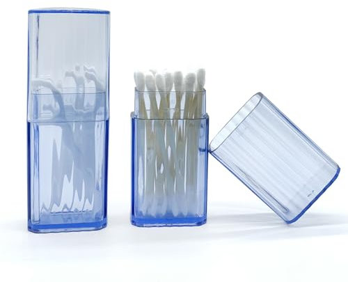 Wattestäbchen Behälter für Reisen, 2 Stück Tragbare Kleine Wattestäbchen Spender Klare Kunststoff Wattestäbchen Aufbewahrung Box mit Staubdichtem Deckel für Baumwolltupfer Zahnstocher (Blau)