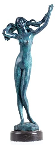 R REALONG 14.4 Sexy Nude Female Blue Bronze Statue,Modern Nude Girl Naked Lady Artwork Bronze Figure Statues and Sculptures for Decoration, Collections and Important