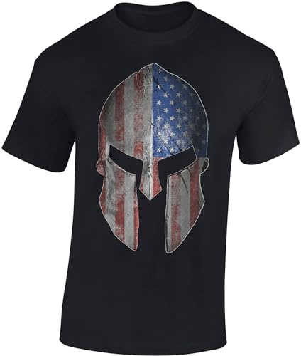 Baddery US Army T-Shirt Herren - American Spartan - USA Gym Shirt Männer - Sparta Tshirt (Schwarz XXL)