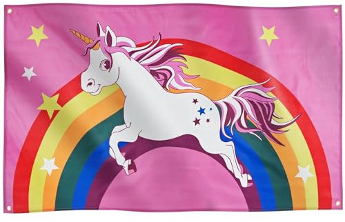 Runesol Unicorn Rainbow Flag, 91x152cm, 3ft x 5ft, 4 Grommets, Eyelet In Every Corner, Gay Pride Flag, LGBT+ flag, Pride Flag, Premium Flags, Inside, Outside, Vivid Colours