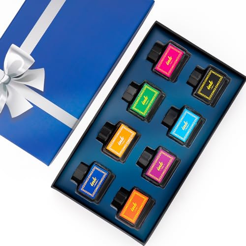 DIUDIU CAT 8 Bottles Dip Pen Ink Set - 8 Vivid Colors for Fountain, Glass, Calligraphy, Feather, Quill, and Witch Pens - Premium Writing and Drawing Inks