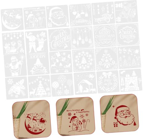 Anneome 24blätter Weihnachten Schablonen Diy-vorlage Hohlzeichnungsvorlage Zeichenvorlage Weihnachts-diy-tool Malschablonen Für Malerei Und Zeichnung Aus Umweltfreundlichem Kunststoff