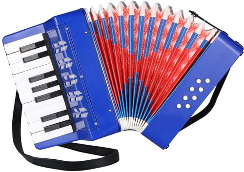 Akkordeon Kinder,17 Tasten 8 Bässe,Ziehharmonika Kinder mit Einstellbare Trageriemen,Erwachsene und 3 Jahre, Musikinstrument Geschenk für Anfänger,Blau