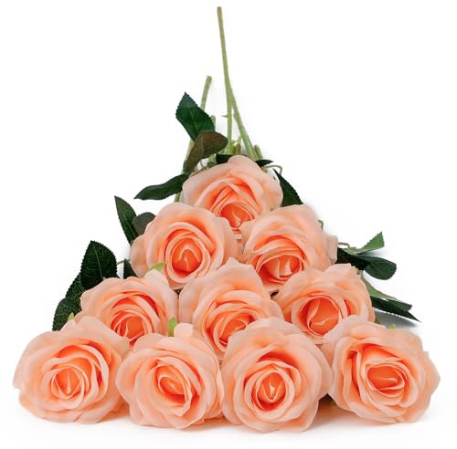 DuHouse Künstliche Rosen aus Seide, Blumen mit Langen Stielen,Pfirsichflaum | Kunstrosen 54 cm, wie echt, Blumenstrauß für Arrangement, Hochzeit, Tafelaufsatz, Party und Wohn-Dekoration