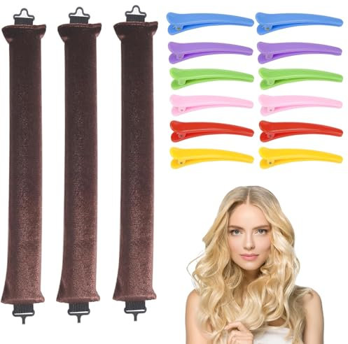 3 Stück Locken Ohne Hitze Heatless Curls Band mit 9 Haarnadel Lockenwickler über Nacht mit Haken Hitzefreier Lockenstab Lockenwickler Ohne Hitze Overnight Blowout Lockenband für DIY Curls