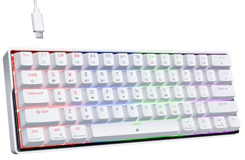 KEMOVE K61SE Tastiera Gaming Meccanica, 60% Cablata tastiera Con Clicky Blue Switch, ultra-compatto 61 Tasti, anti-ghosting, 15 modalità RGB per PC, laptop-US Layout, Bianca