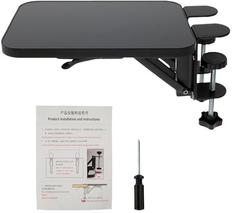 shaojian Desk Extender Tray 25x17.5cm Ergonomics Desk Arm Rest 90° Foldable Computer Keyboard Tray Clamp On Desk, Table Mount Arm Wrist Rest Shelf for Home and Office Desk