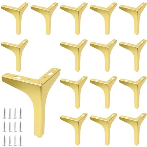 MUKSUET 16 PCS 15cm/6 Inch Golden Triangle Furniture Legs, Modern Metal Gold Sofa Legs, Metal Triangle Cabinet Leg for DIY Cabinet Leg Cupboard Sofa Table Feet