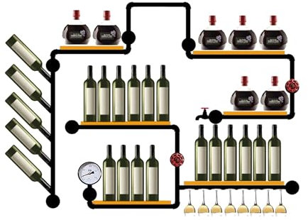 JOSIAHCQ Weinregal Wand Metall Flaschenregal Schmal mit Weinglashalter Wine Rack Bar Regal Wand Weinschrank Hausbar Barschrank Getränke Regal Mini Bar für Esszimmer Home Bar Küche Bartheke