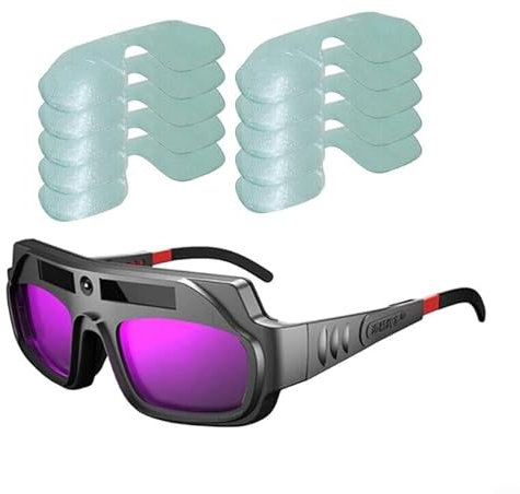 Schweißerbrille mit automatischer Verdunkelung, kratzfest, mit 10 Schutzfolien, robuste Schweißerlinse, automatische Verdunkelung, verstellbare Ausleger, 1 Stück