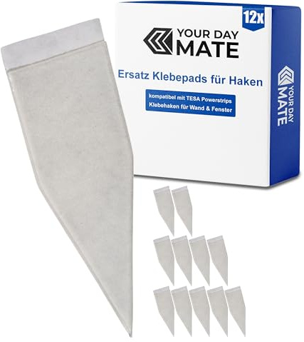 Ersatz Klebepads, 12 Stück, Durchsichtig, kompatibel mit tesa Powerstrips Klebehaken, 47 x 15 mm, Klebestreifen für kleine Fensterhaken TE-001115, Dekohaken TE-000485, Aufkleber für Glas, Putz, Tapete