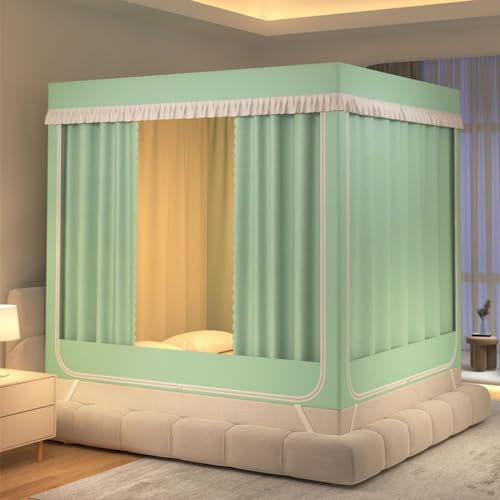 Grünes Queen-Size-Bettzelt, Baldachin, vollständig verdunkelnd, Privatsphäre, Indoor-Zelt für Kinder und Erwachsene, multifunktional, einfarbig, Spannbetttuch, Zelt