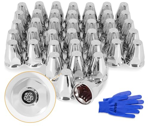 HQALTY 40Pcs Lug Nut Covers 33mm Bullet Flanged ABS Chrome Plastic Push-on Anti-Rust Standard Flanged Nut Covers for Semi Trucks, Trailers, Trucks, RVs