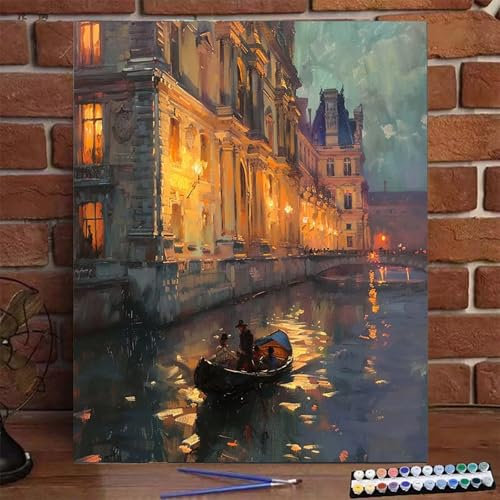 Malen Nach Zahlen Erwachsene Kinder Venedig, Malen Nach Zahlen DIY Handgemalt Ölgemälde Kit für Anfänger und Frauen Wasserstadt, Malen-Nach-Zahlen mit Rahmen Leinwand Pinsel Acrylfarbe 40X50 CM L-L