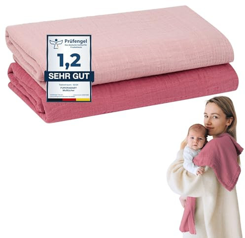 furora BABY Spucktücher Baby 120x120cm XXL groß - 100% Bio Musselin-Baumwolle, sehr weich | Extrem Saugstark, pflegeleicht bei 60° waschbar | Mulltücher Musselintücher Erstausstattung Neugeborene
