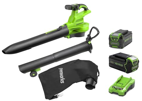 Greenworks 40V Aspirateur Souffleur sans Fil de Feuilles à Batterie avec Moteur sans Balais,370km/h, 4.17m³/Min, Sac pour Mulching de 45L, 4Ah &5Ah Batteries et Chargeur, Garantie 3 Ans