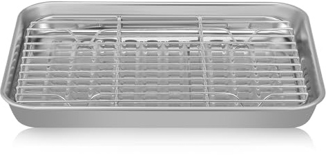 UKCOCO Stainless Steel Baking Tray Set with Wire Rack Non-Stick Oven Sheet Pans 9.24X6.92 Inch Large Capacity Roasting and Baking Kitchen Accessory